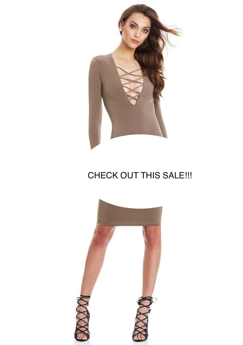 BODYCON LACE-UP FRONT DRESS Large / Cream