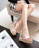 EMMA EMBROIDERED FLORAL WEDGE - B ANN'S BOUTIQUE