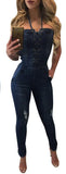 FITTED DENIM LACE-UP JUMPSUIT - B ANN'S BOUTIQUE