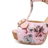 FLORAL CORK HEEL SANDAL - B ANN'S BOUTIQUE
