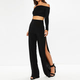 HIGH WAIST - WIDE LEG HIGH SLIT PANTS - B ANN'S BOUTIQUE