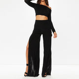 HIGH WAIST - WIDE LEG HIGH SLIT PANTS - B ANN'S BOUTIQUE