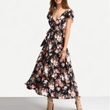 MIDNIGHT FLOWERS WRAP MAXI DRESS - B ANN'S BOUTIQUE