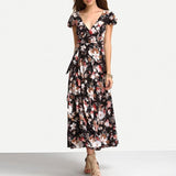 MIDNIGHT FLOWERS WRAP MAXI DRESS - B ANN'S BOUTIQUE