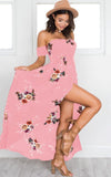 OFF-THE-SHOULDER FLORAL HIGH SLIT MAXI DRESS - B ANN'S BOUTIQUE