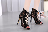 OPEN TOE OPEN LACE ANKLE BOOTIE - B ANN'S BOUTIQUE, LLC