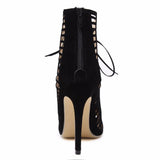 OPEN TOE OPEN LACE ANKLE BOOTIE - B ANN'S BOUTIQUE, LLC