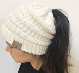 PONYTAIL/MESSY BUN BEANIE CAP - B ANN'S BOUTIQUE