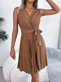 SASH-BELTED PLEATED DRESS - B ANN'S BOUTIQUE, LLC