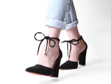 SUEDE STRAPPY PUMP WITH TIE FRONT - B ANN'S BOUTIQUE