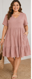 V-NECK RUFFLE DRESS