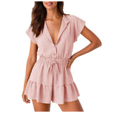 LINEN BLEND RUFFLE ROMPER