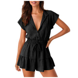 LINEN BLEND RUFFLE ROMPER