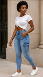 STREETWEAR DISTRESSED CARGO JEANS
