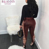 A LITTLE BIT OF LEATHER (NOT) LACE-UP PANTS - B ANN'S BOUTIQUE