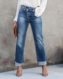 ASYMMETRICAL HIGH-WAIST FRAYED DENIM ANKLE PANTS - B ANN'S BOUTIQUE, LLC