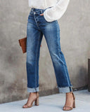 ASYMMETRICAL HIGH-WAIST FRAYED DENIM ANKLE PANTS - B ANN'S BOUTIQUE, LLC