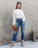 ASYMMETRICAL HIGH-WAIST FRAYED DENIM ANKLE PANTS - B ANN'S BOUTIQUE, LLC