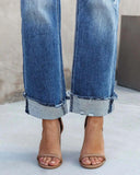 ASYMMETRICAL HIGH-WAIST FRAYED DENIM ANKLE PANTS - B ANN'S BOUTIQUE, LLC