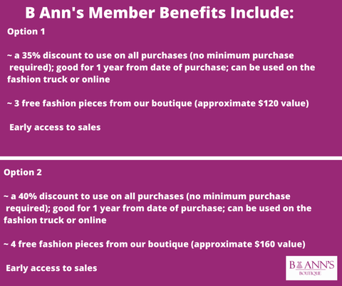 B ANN'S MEMBERSHIP - B ANN'S BOUTIQUE, LLC