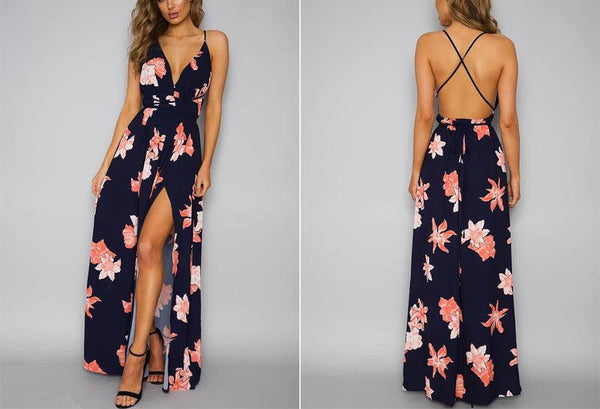 fitted lace wedding dress Backless Floral Maxi Dress Small