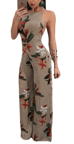 BACKLESS FLORAL PINSTRIP JUMPSUIT - B ANN'S BOUTIQUE