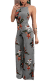 BACKLESS FLORAL PINSTRIP JUMPSUIT - B ANN'S BOUTIQUE