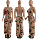 BACKLESS FLORAL PINSTRIP JUMPSUIT - B ANN'S BOUTIQUE