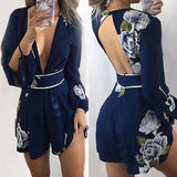 BACKLESS NAVY FLORAL ROMPER - B ANN'S BOUTIQUE