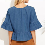 BELLA BUTTERFLY SLEEVE DENIM CROP TOP - B ANN'S BOUTIQUE