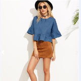 BELLA BUTTERFLY SLEEVE DENIM CROP TOP - B ANN'S BOUTIQUE