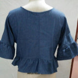BELLA BUTTERFLY SLEEVE DENIM CROP TOP - B ANN'S BOUTIQUE