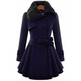 BELTED DOUBLE BREASTED PEACOAT WITH TURN-DOWN FAUX FUR COLLAR - B ANN'S BOUTIQUE