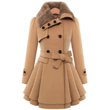 BELTED DOUBLE BREASTED PEACOAT WITH TURN-DOWN FAUX FUR COLLAR - B ANN'S BOUTIQUE