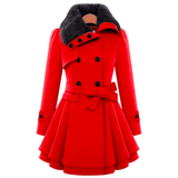 BELTED DOUBLE BREASTED PEACOAT WITH TURN-DOWN FAUX FUR COLLAR - B ANN'S BOUTIQUE