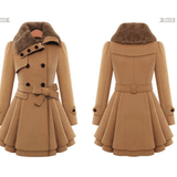 BELTED DOUBLE BREASTED PEACOAT WITH TURN-DOWN FAUX FUR COLLAR - B ANN'S BOUTIQUE