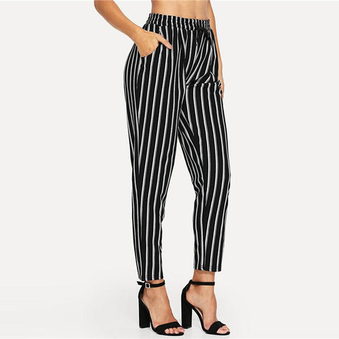 BLACK & WHITE SASSY STRIPE ANKLE PANTS - B ANN'S BOUTIQUE