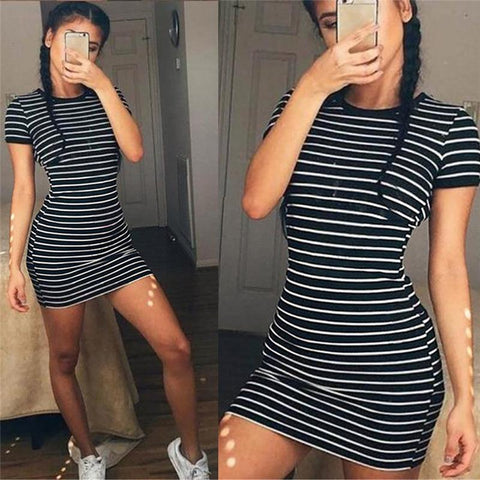 BLACK & WHITE SASSY STRIPE DRESS - B ANN'S BOUTIQUE