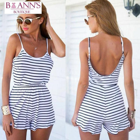 BLACK & WHITE STRIPED ROMPER - B ANN'S BOUTIQUE