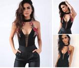 BLACK FLORAL EMBROIDERED BODYSUIT - B ANN'S BOUTIQUE