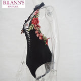 BLACK FLORAL EMBROIDERED BODYSUIT - B ANN'S BOUTIQUE