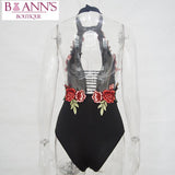 BLACK FLORAL EMBROIDERED BODYSUIT - B ANN'S BOUTIQUE