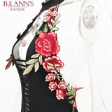 BLACK FLORAL EMBROIDERED BODYSUIT - B ANN'S BOUTIQUE