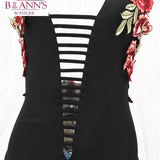 BLACK FLORAL EMBROIDERED BODYSUIT - B ANN'S BOUTIQUE