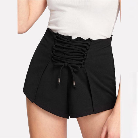 BLACK FRONT LACE-UP SHORTS - B ANN'S BOUTIQUE