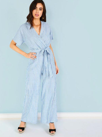 BLUE & WHITE JUST RIGHT JUMPSUIT - B ANN'S BOUTIQUE