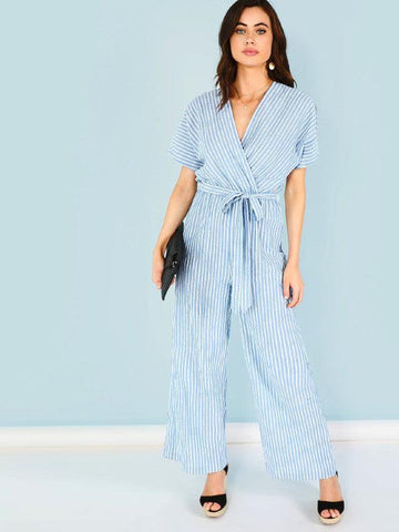 BLUE & WHITE JUST RIGHT JUMPSUIT - B ANN'S BOUTIQUE