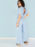 BLUE & WHITE JUST RIGHT JUMPSUIT - B ANN'S BOUTIQUE