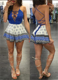 BLUE LACE-UP ROMPER - B ANN'S BOUTIQUE