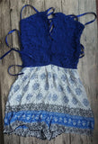 BLUE LACE-UP ROMPER - B ANN'S BOUTIQUE